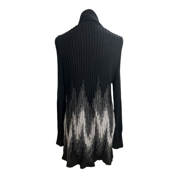 Chico's Wool Blend Black Grey Ribbed Knit Open Front Long Cardigan Size 2(12) - Picture 10 of 11